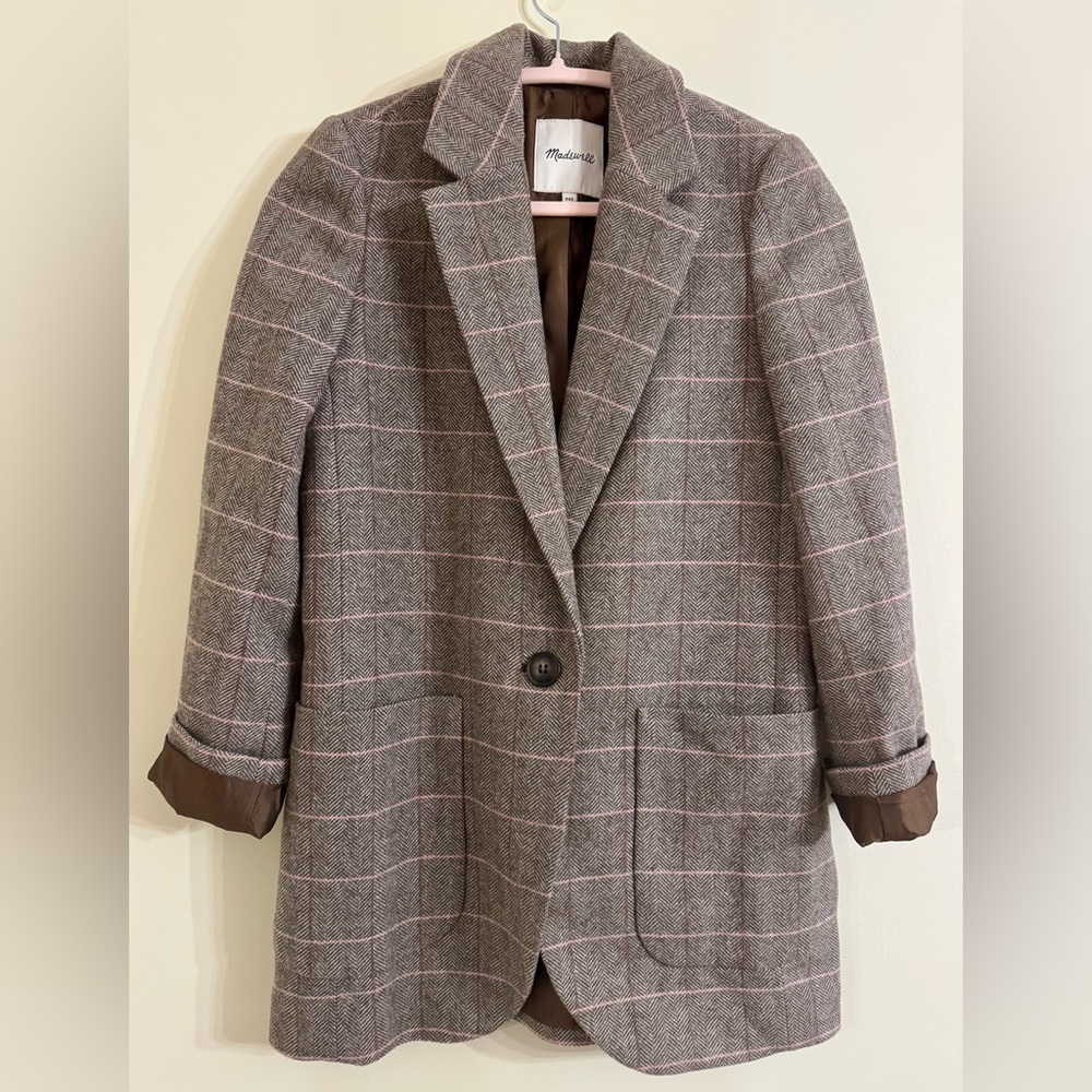 Madewell Larsen Brown Plaid Blazer with Pink Stripes Size XXS